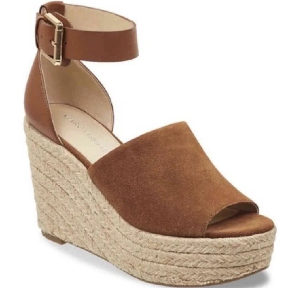 Marc Fisher Cala Platform Leather Suede Wedge Espadrille Sandal Y2K Chunky 5M
